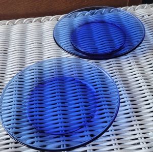 2 blue glass salad plate